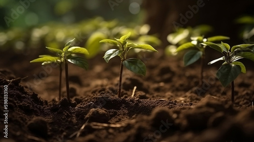Growth Trees concept Coffee bean seedlings nature background Beautiful green. Generative ai