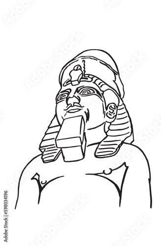  Graphical sketch of the ancient Egyptian pharaoh of the Fourth Dynasty Khafre isolated on white background. Vector illustration. Egyptian Museum in Cairo element