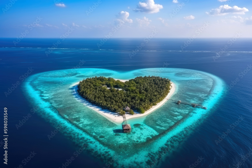 Obraz premium Heart shaped island. Generative AI