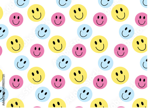 Doodle smile character pattern , seamless background , pastel color vector for design.