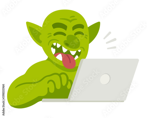 Cartoon internet troll typing comments