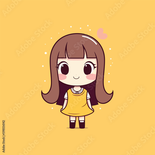 Cute kawaii girl chibi mascot vector cartoon style