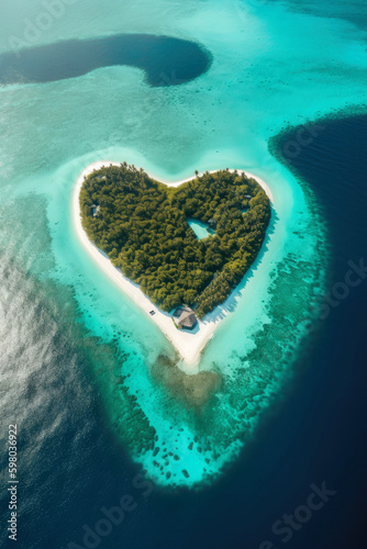 Heart shaped island. Generative AI