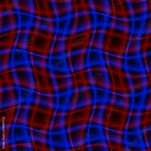 Vector repeatable moire plaid distorted pattern. Red blue and black checkered texture for wallpaper design.