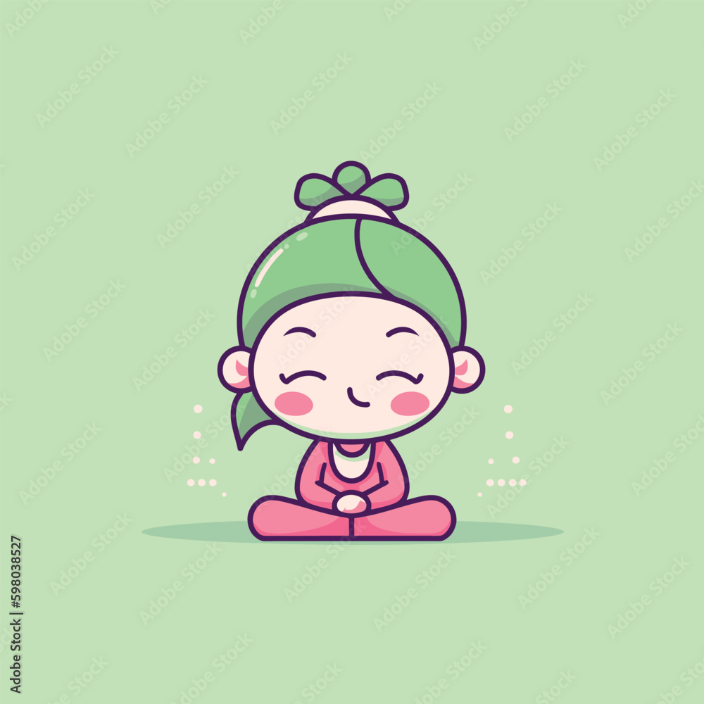 Cute kawaii yoga chibi mascot vector cartoon style