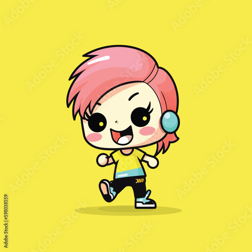 Cute kawaii zumba chibi mascot vector cartoon style