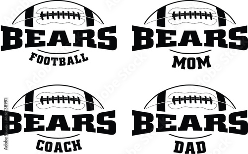 Football - Bears is a sports team design that includes text with the team name and a football graphic. Great for Bears t-shirts, advertising and promotions for teams or schools.