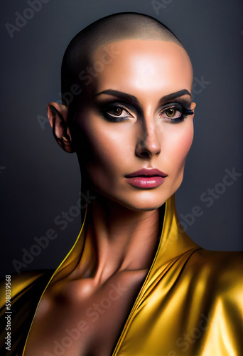 Illustration of Woman in  black and yellow latex. Fashion Background. Generative AI.