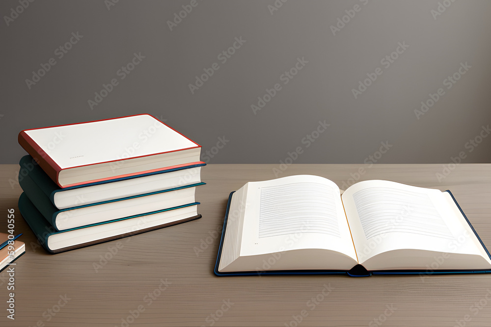 books, academic cap, notebooks, scroll, pencils on wooden surface isolated on grey books, academic cap, notebooks, scroll, pencils on wooden surface isolated on grey