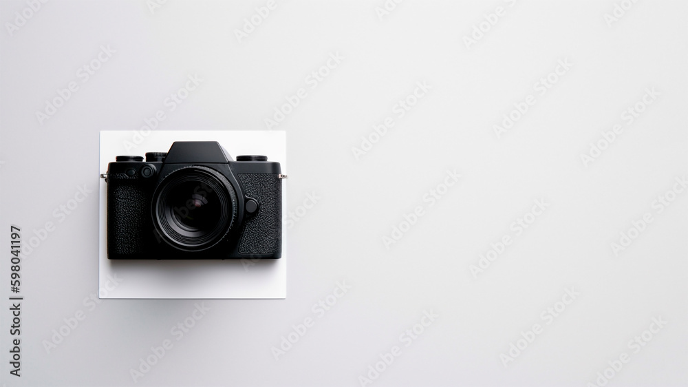 A retro camera on white background with copy space. generative ai. A retro camera on white background with copy space. generative ai.
