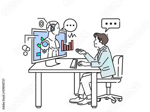 Illustration of a business person doing research using an AI chat service