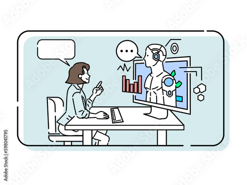 Illustration of a business person doing research using an AI chat service
