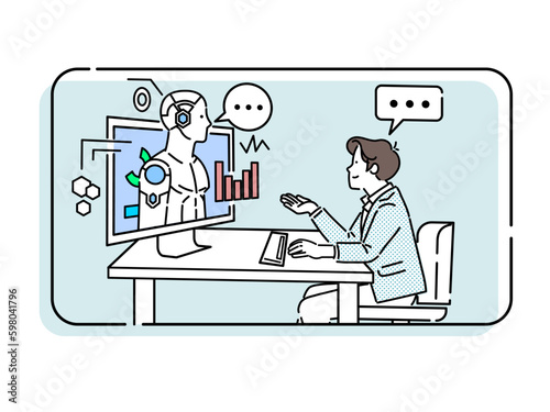 Illustration of a business person doing research using an AI chat service