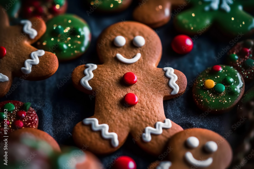 Christmas gingerbread cookies. Generative AI Christmas gingerbread cookies. Generative AI