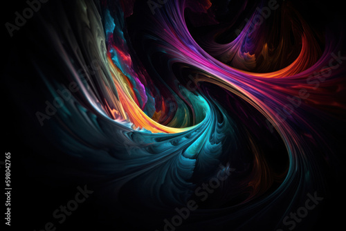 Mesmerizing Iridescent Swirls on Black Abstract Background