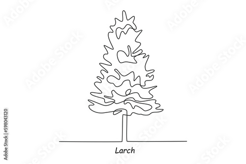 Single one line drawing larch tree. Tree concept. Continuous line draw design graphic vector illustration. photo