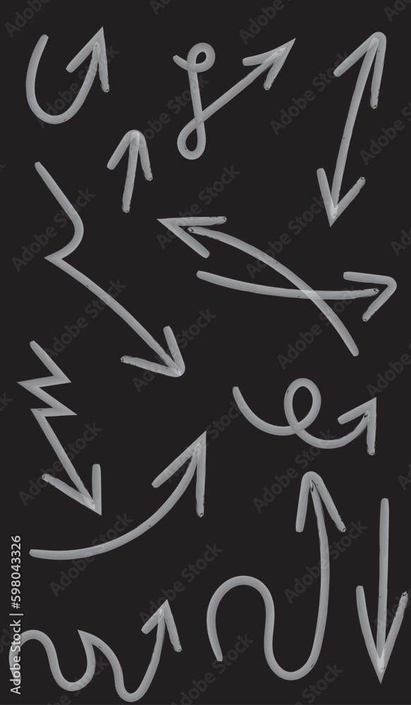 set of arrows hand made with brush on black background vector set of arrows hand made with brush on black background vector