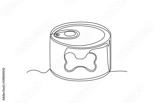 Single one line drawing pet canned food. Urban pets concept. Continuous line draw design graphic vector illustration.