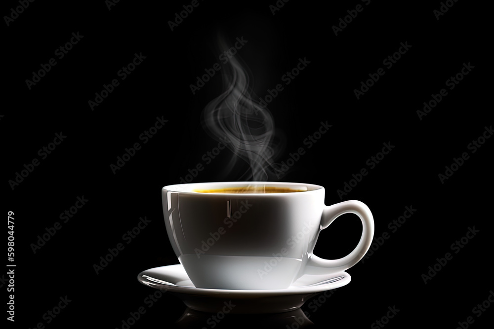 Close up a cup of a black hot coffee with smoke on black background. Created with Generative AI Technology Close up a cup of a black hot coffee with smoke on black background. Created with Generative AI Technology