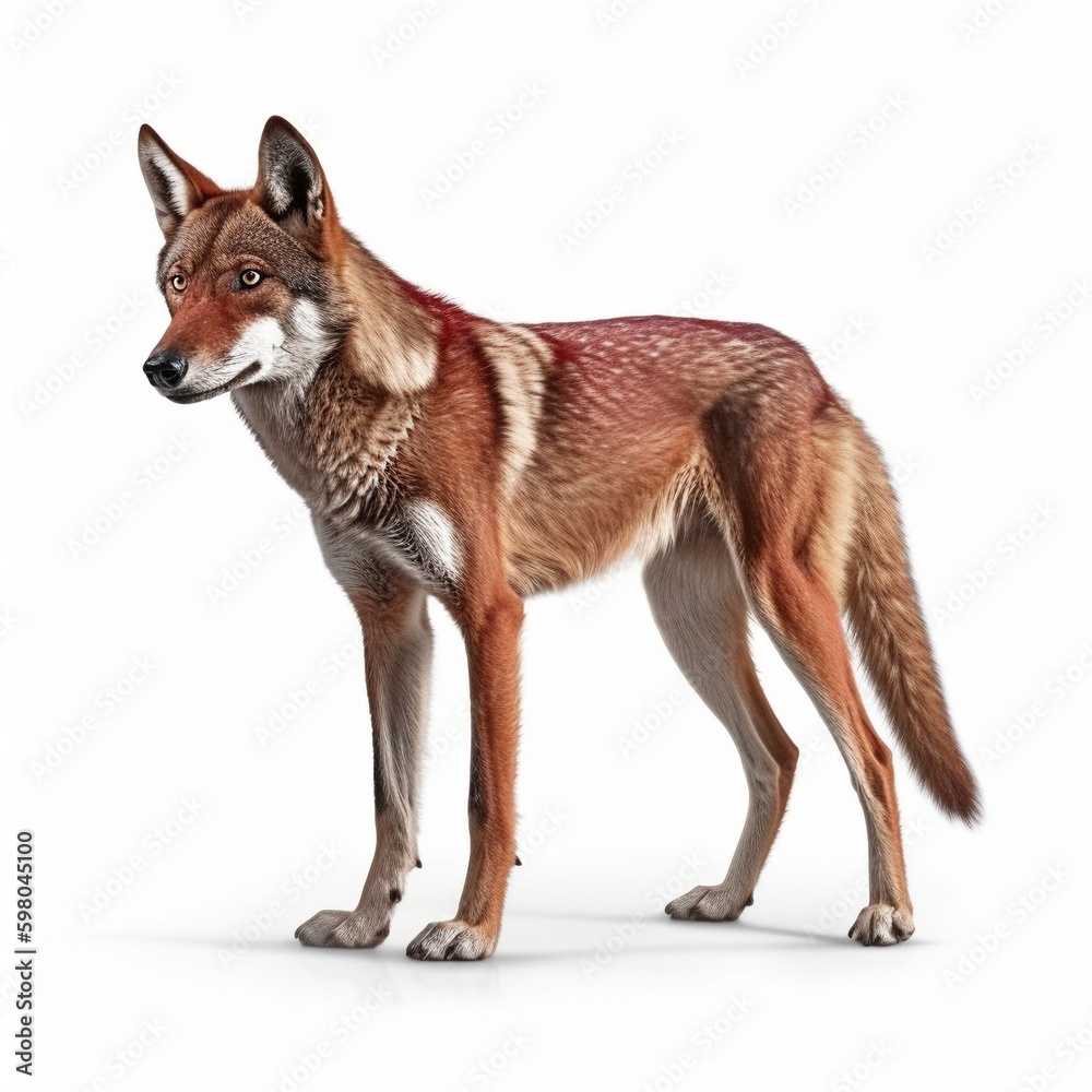 Fototapeta premium Red Wolf isolated on white background (Generative AI)