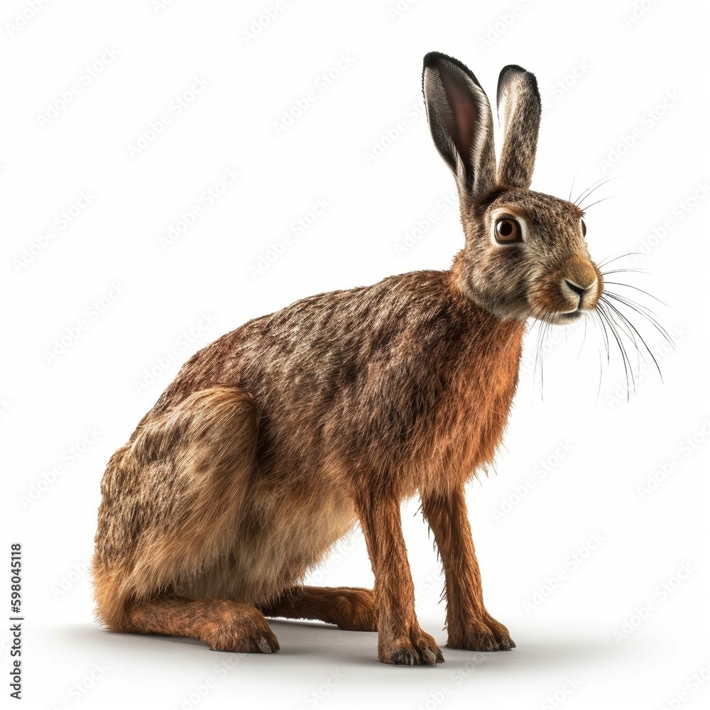 Obraz premium Hare isolated on white background (Generative AI)