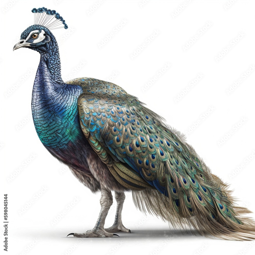 Obraz premium Peacock isolated on white background (Generative AI)