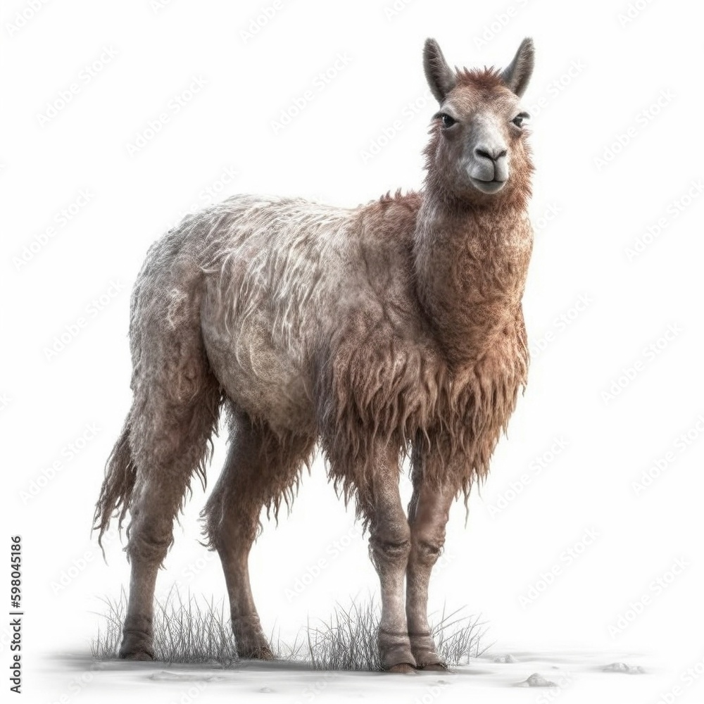 Obraz premium Llama isolated on white background (Generative AI)
