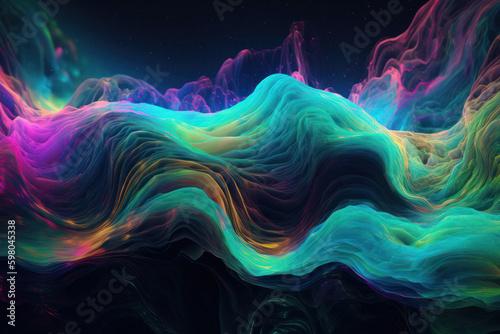 Futuristic Neon Fluid Waves Holographic Background
