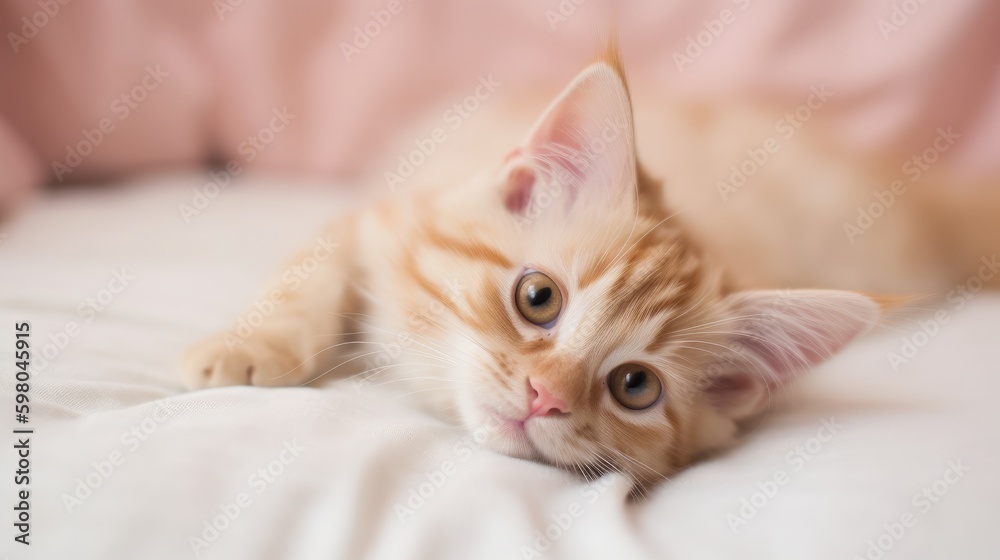 A cute cat laying on her back on a blanket, cute, kitten, ai, ai generative, illustration
