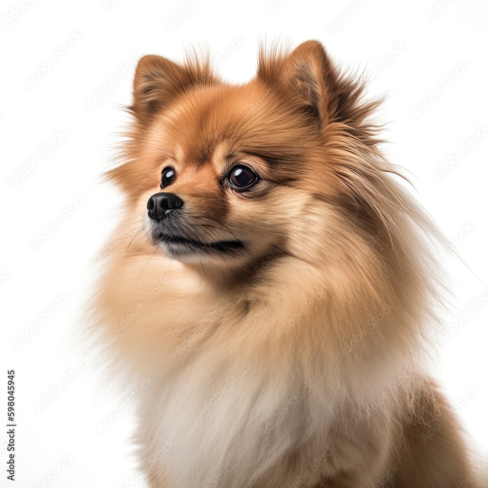 Cute Brown Pomeranian Puppy Isolated on White: The Perfect Pet Portrait. Generative AI