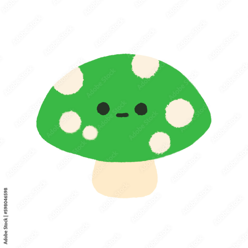 Hand-drawn Cute green mushrooms, Cute vegetable character design in doodle style Hand-drawn Cute green mushrooms, Cute vegetable character design in doodle style