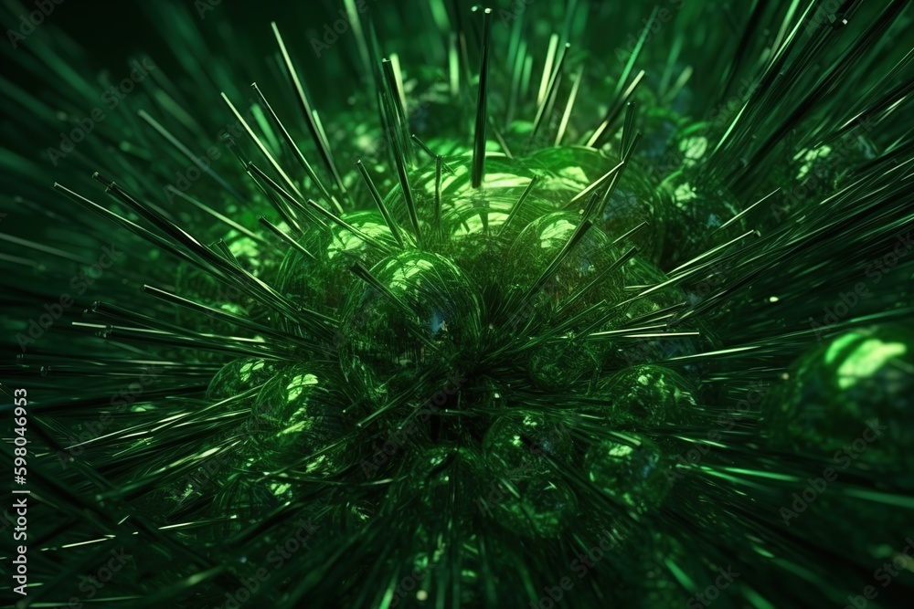 Polygonal green energy abstraction plants with spiky connection structure on black background made with generative AI Polygonal green energy abstraction plants with spiky connection structure on black background made with generative AI