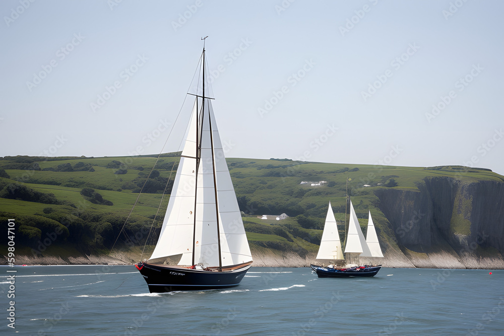 Fototapeta premium Voilier de face en course . Bretagne