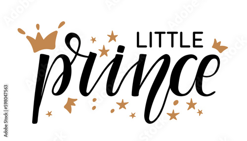 Little Prince text isolated on white background. Hand drawn sketched Text. Typography poster for birthday party, T-shirt design, card, banner template for boy. Kids lettering background. Little Prince