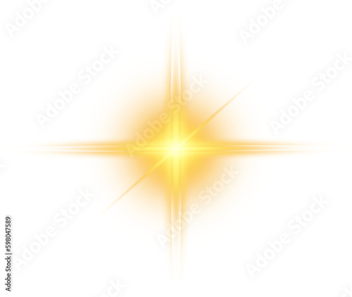 Golden glowing lights effects isolated on transparent background. Solar flare with beams and spotlight. Glow effect. Starburst with sparkles. PNG.