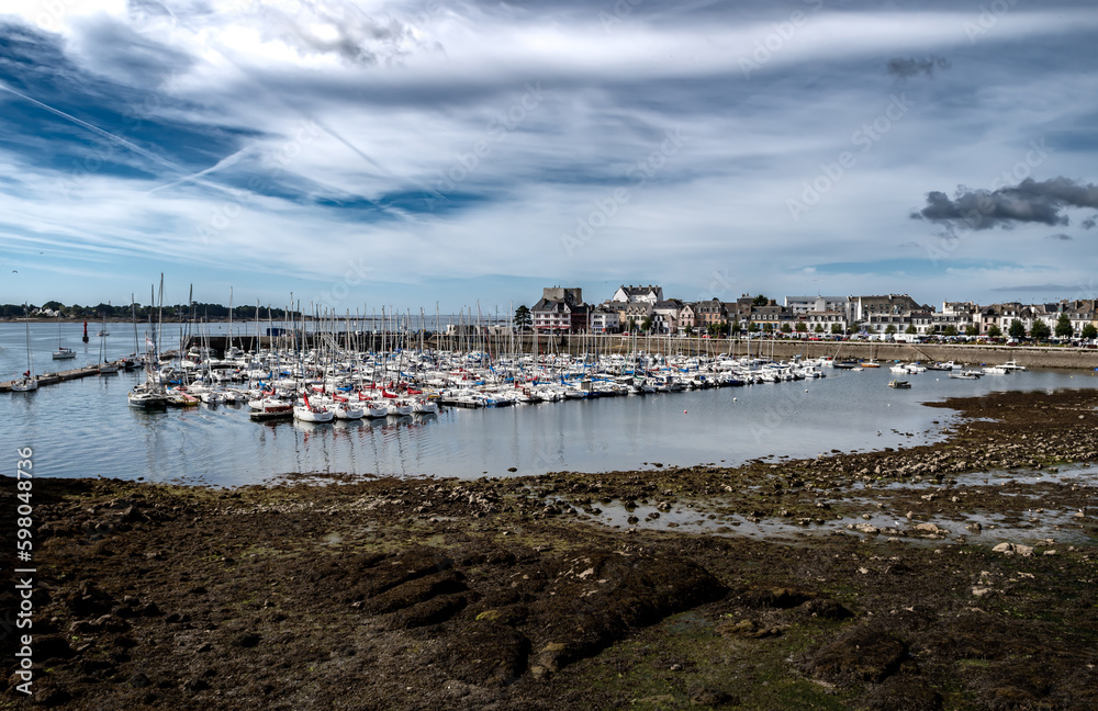 Harbor Of Ancient City Concarneau With Medieval Stronghold At The Finistere Atlantic Coast In Brittany, France