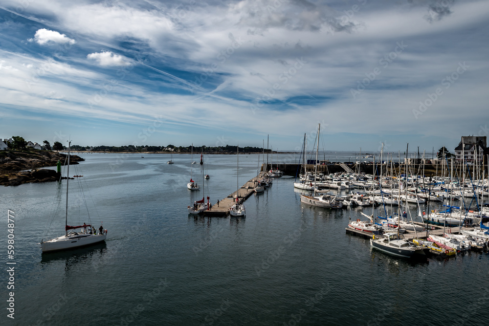 Harbor Of Ancient City Concarneau With Medieval Stronghold At The Finistere Atlantic Coast In Brittany, France