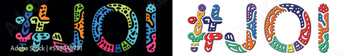 JOI Hashtag. Multicolored bright isolate curves doodle letters. Trendy popular Hashtag #JOI for Adult jerk off instruction, print, booklet, banner, flyer. Stock vector.
