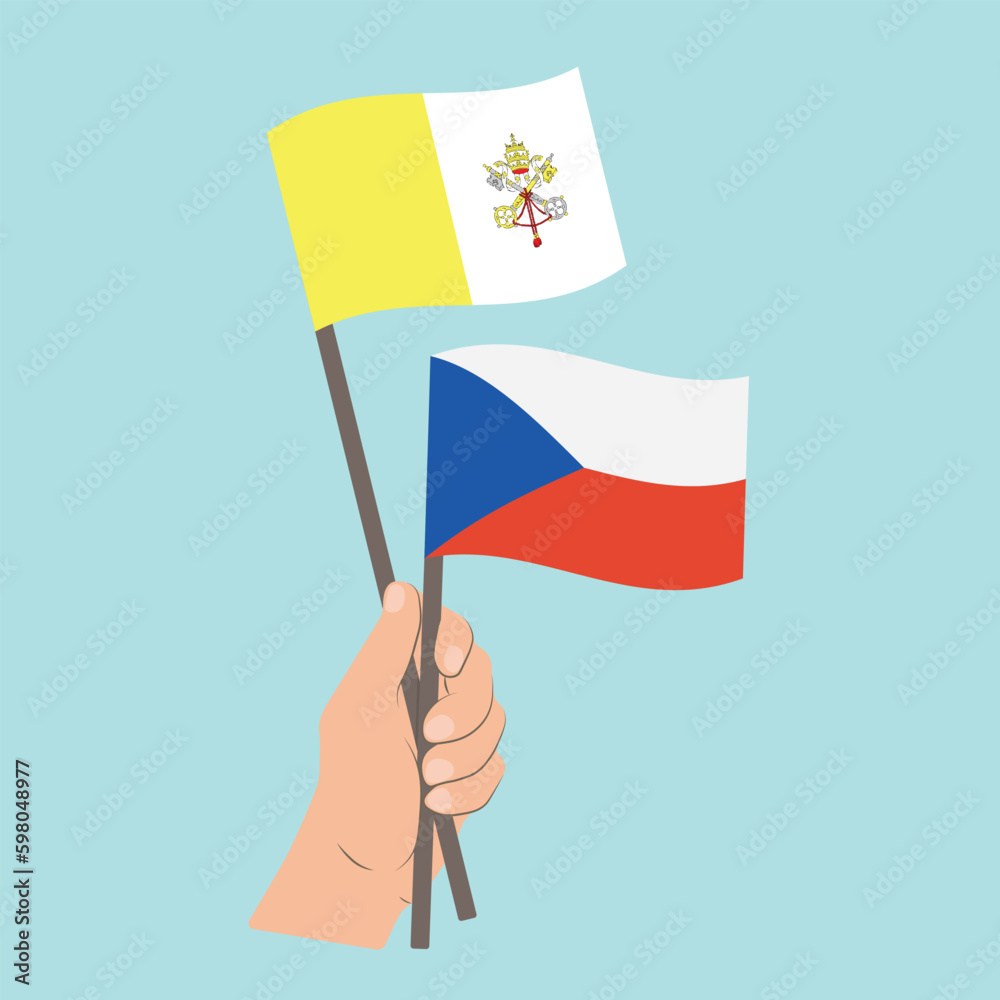 Flags of Vatican City and Czech Republic, Hand Holding flags Flags of Vatican City and Czech Republic, Hand Holding flags