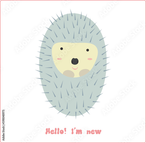 Hedgehog-child in flat style with the inscription