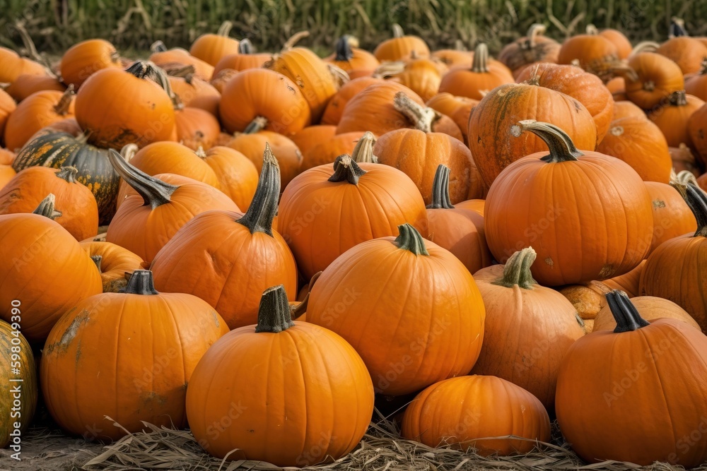 A pile of ripe pumpkins ready for harvest A pile of ripe pumpkins ready for harvest