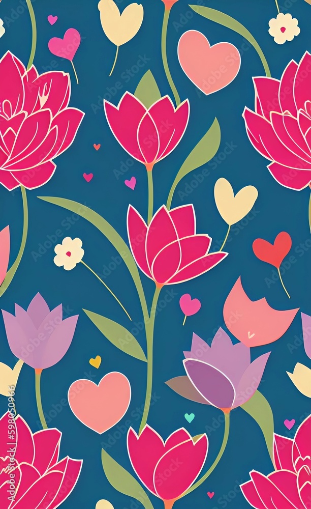 Mother's Day - flowers and hearts beautiful design pattern. AI generative art Mother's Day - flowers and hearts beautiful design pattern. AI generative art