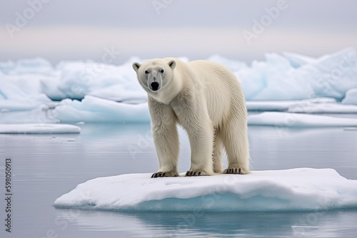Endangered Arctic Wildlife  Polar Bear Standing on Melting Ice and its Relation to Global Warming  Generative AI