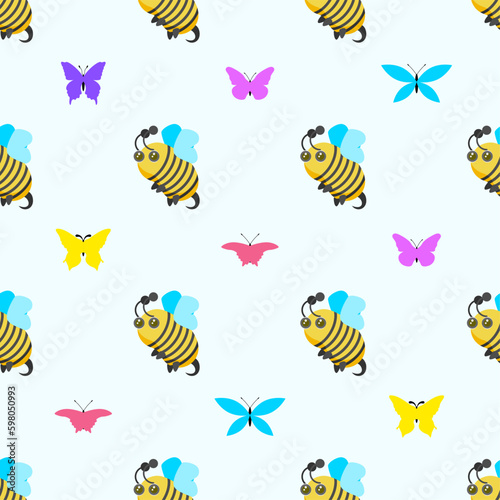 Seamless Pattern Abstract Elements Different Bee Insect Beetle With Flower Vector Design Style Background Illustration Texture For Prints Textiles  Clothing  Gift Wrap  Wallpaper  Pastel