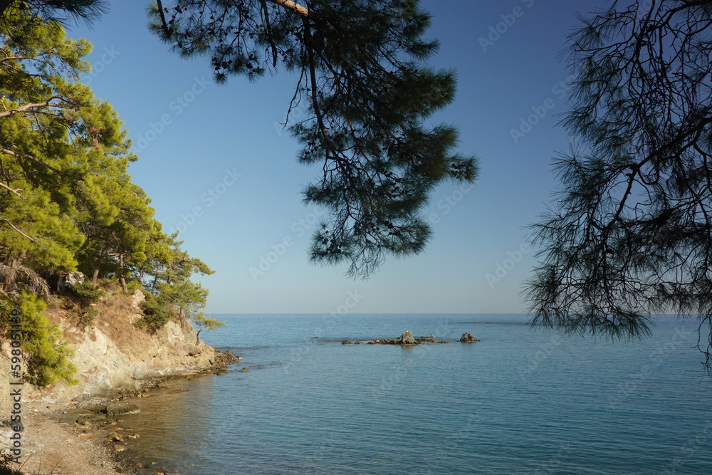 The sea view from Phaselis ancient town, Turkey The sea view from Phaselis ancient town, Turkey
