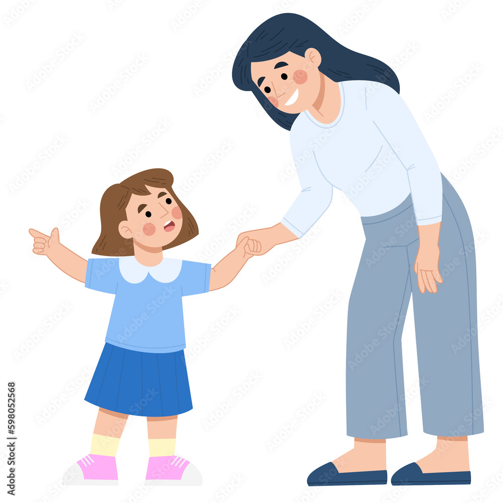 Illustration of mother taking care of daughter