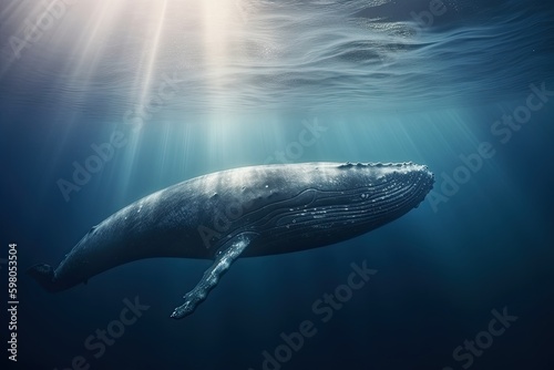 Celebrating International Day of the Whale: Discovering the Grace and Beauty of a Blue Whale in its Wild Ocean Habitat, Generative AI