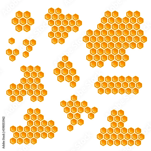 Variations of honeycomb. Honeycomb cells. Honeycomb texture. Vector.