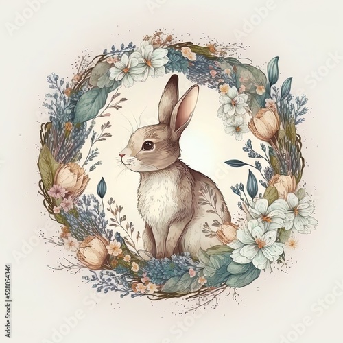 Cute rabbit with floral design.