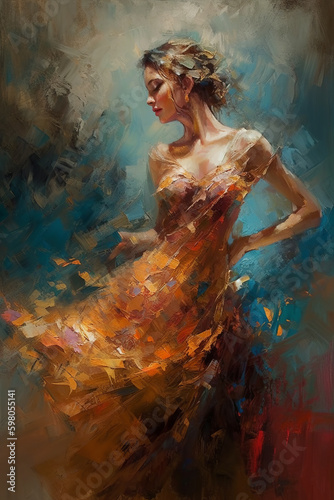 A ballerina in a dress fluttering in a dance, the illustration is made in the style of a watercolor drawing in the style of impressionism and is completely generated by Ai